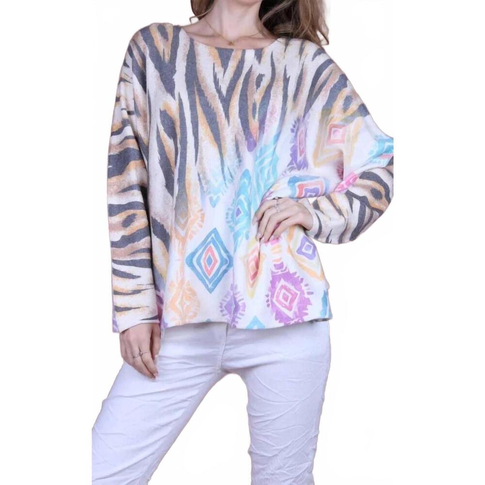 NEW GIGI MODA celeste tiger print sweater in white